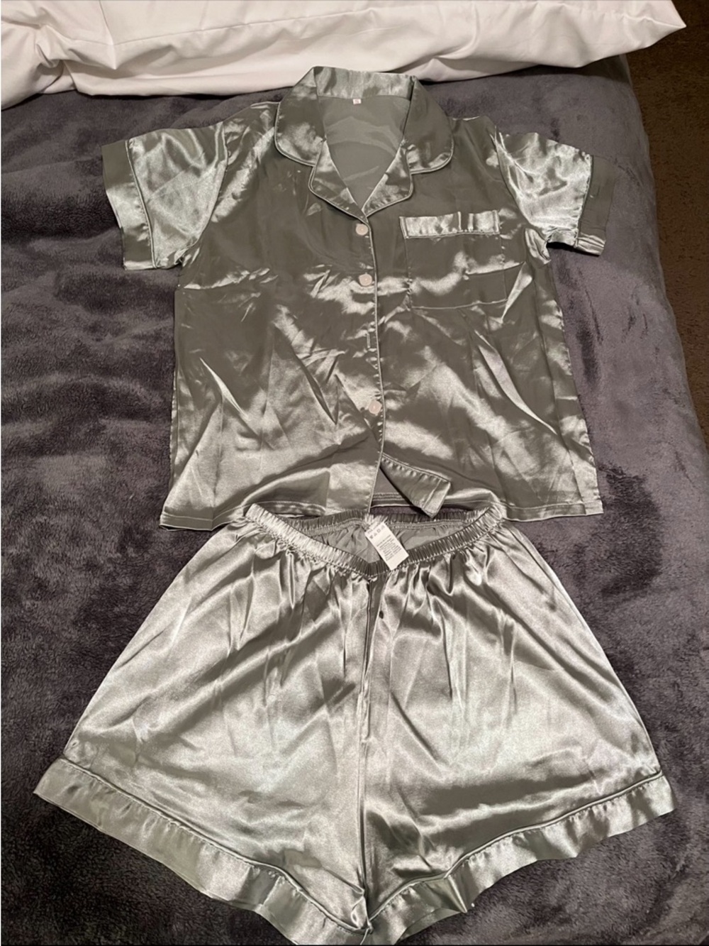 Satin Short Sleeve Pajama Set - Sage